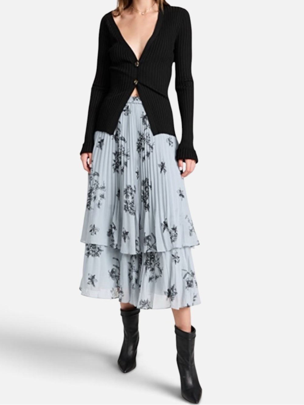 Club Monaco Double Layer Pleated Floral Midi Skirt NWT